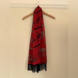 Vintage Ellen Tracy red fringed scarf